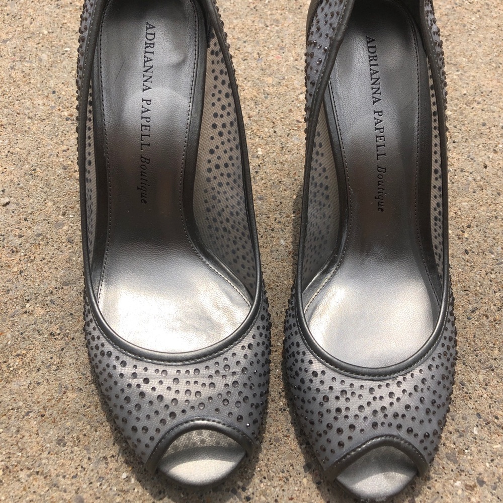 Audrey Brooke silver gem heels